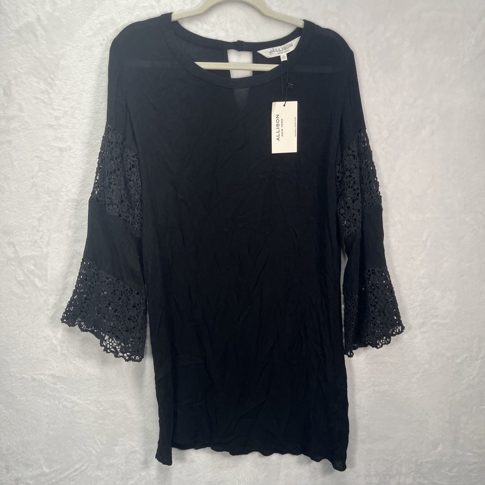 Allison New York Crochet Sleeve Sheer Dress Women's XS Black Boho NEW